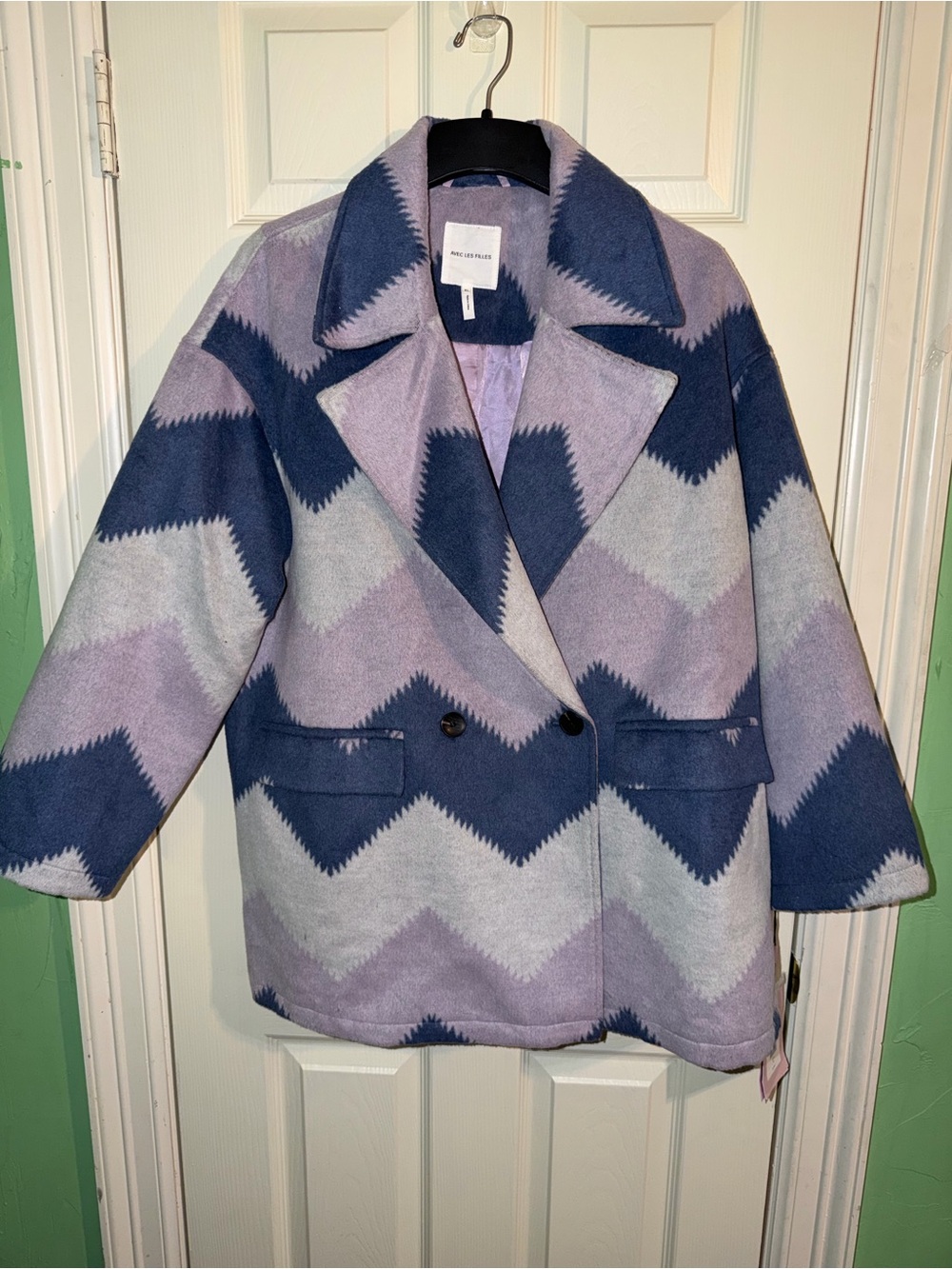 AVEC LES FILLES - Lavender & Navy Zigzag Oversized Peacoat - XL - NWT